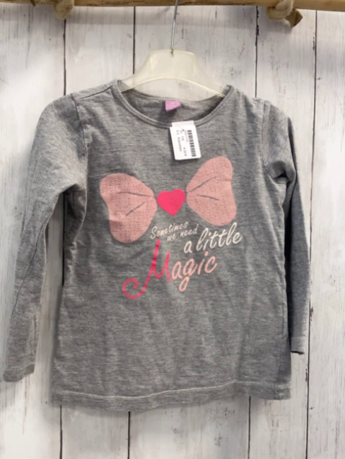 Dopodopo Langarmshirt  Gr. 116  grau rosa pink Schleife Schrift 