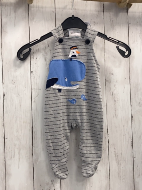 Strampler  Gr. 56  grau Streifen Wal Möwe