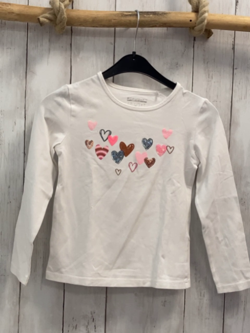 Staccato  Langarmshirt  Gr. 116  weiß bunte Herzen mit Glitzer + Pailetten