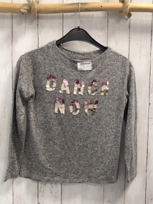   Pullover  Gr. 140  grau Strick Pailettenschrift 