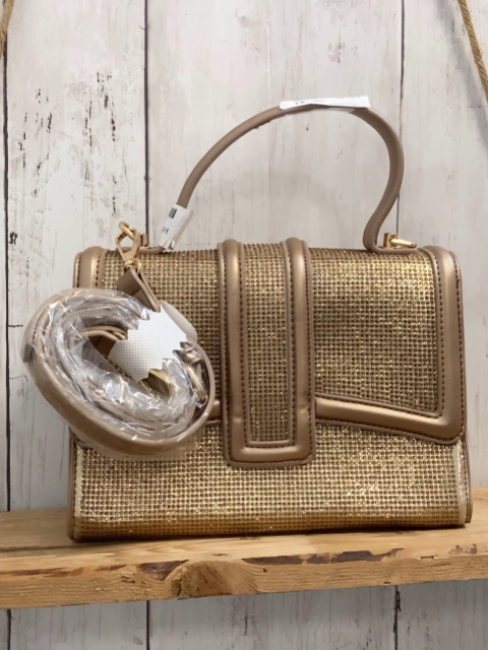neu  Tasche  beige goldene Glitzersteine 