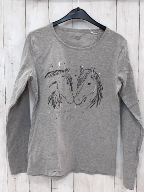  Langarmshirt Gr. 158  grau Pferde