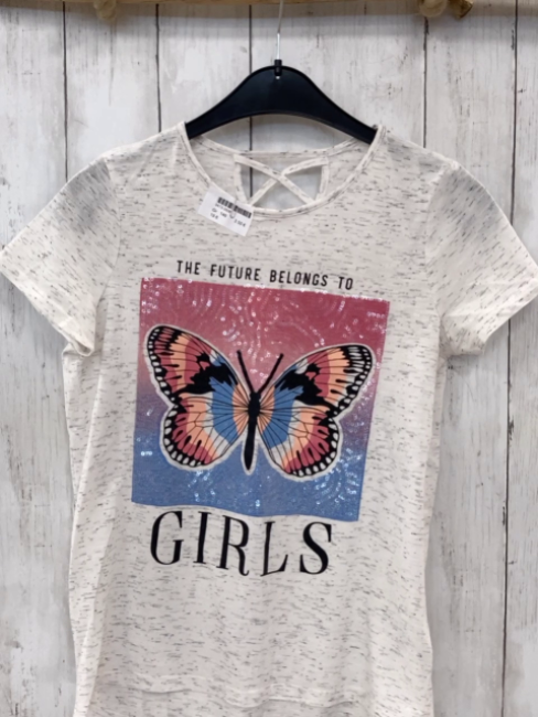  T-Shirt Gr. 146  grau meliert Schmetterling