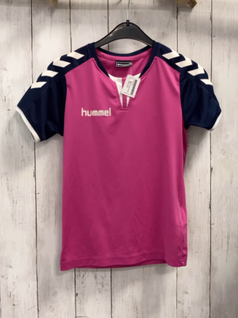 Hummel  Sportshirt  Gr. 122/128  pink blaue Ärmel weiße Zackenstreifen 