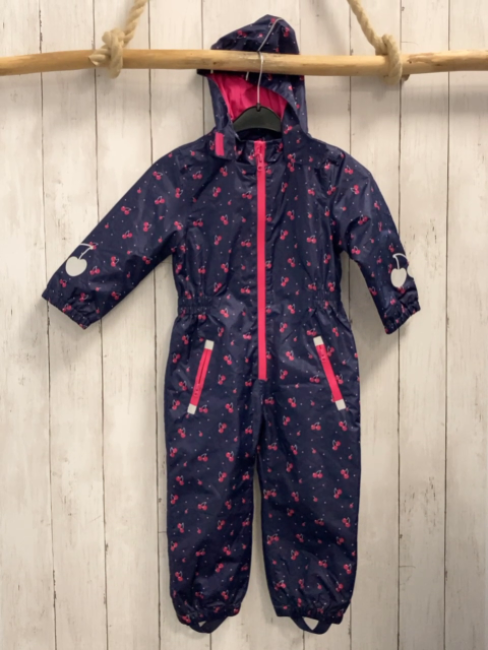  Regenanzug  Gr. 98  blau Kirschen pink Reißverschlüsse 