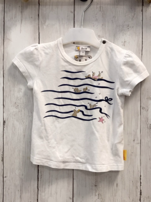 steiff  T-Shirt  Gr. 74  weiß blaue Glitzerwellen Seehunde 