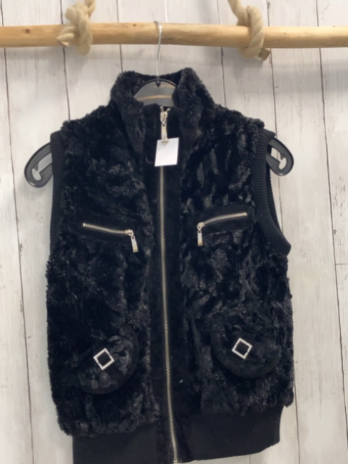 New Sensation  Weste  Gr. 152  schwarz Plüsch silber Reißverschlüsse beige Futter mit leoprint 