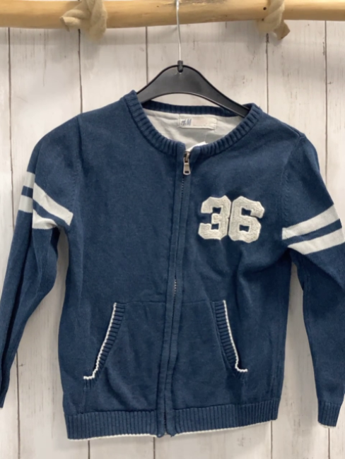 H&M  Strickjacke  Gr. 104  blau weiße Streifen + Zahl 