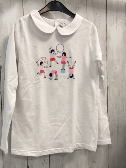 Jacadi  Langarmshirt  Gr. 140  weiß Kragen Mädchen mit Bällen 