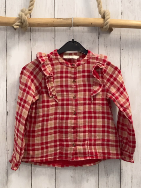 Sissy-Boy  Bluse  Gr. 110  rot beige golden Glitzer kariert Rüschen 