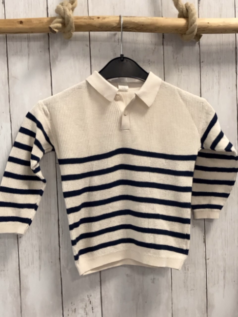 H&M  Pullover  Gr. 92  weiß blaue Streifen Strick Polokragen