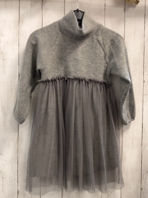 Zara  Kleid  Gr. 116  graues Strickoberteil mit Rippen + Rollkragen Tüllüberrock