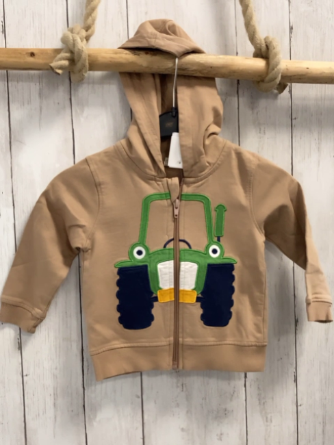 Alana  Sweatjacke  Gr. 86  hellbraun Kapuze grüner Traktor 