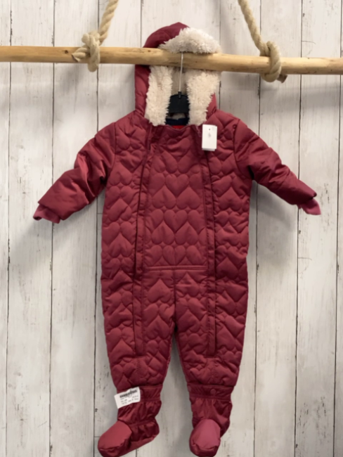 2tlg S´ Oliver  Winteroverall + Schühchen  Gr. 68  weinrot Herzen Kapuze mit beige Teddybund + -futter 