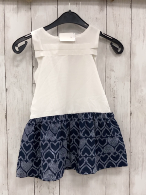 Boboli  Kleid  Gr. 98  weißes Oberteil blauer Rock mit weißen Herzen 