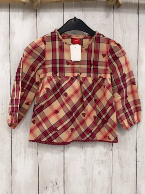 S´Oliver  Bluse  Gr. 86  lachs weinrot schwraz gelb kariert + Herzen 