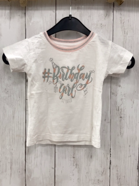   T-Shirt  Gr. 86  weiß Schrift rosa silber Glitzerstreifenbund 