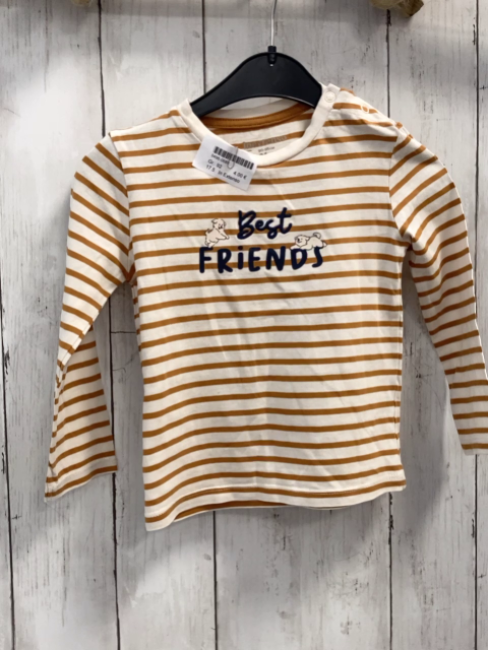 In Extenso  Langarmshirt  Gr. 92  weiß ocker Streifen schwarze Schrift 