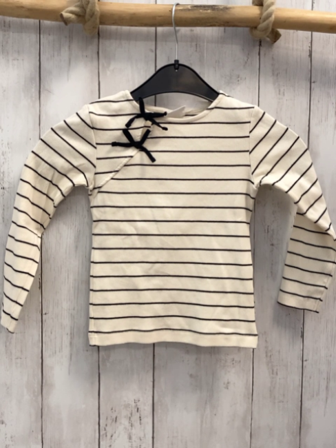 Zara  Langarmshirt  Gr. 116  beige schwarze Streifen Rippen Schleife 