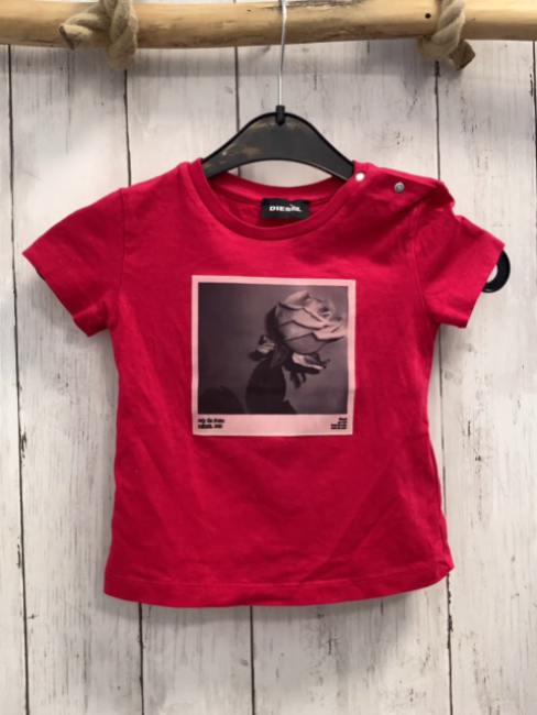 Diesel T-Shirt  Gr. 86  rot Bild mit Rose 