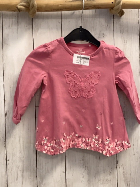   Langarmshirt  Gr. 74  heller beerenton Schmetterling mit Lochstickerei bunte Schmetterlinge mit Glitzer 