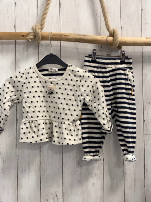 2tlg Steiff  Pullover + Jogginghose  Gr. 80  weiß blaue Streifen + Punkte 