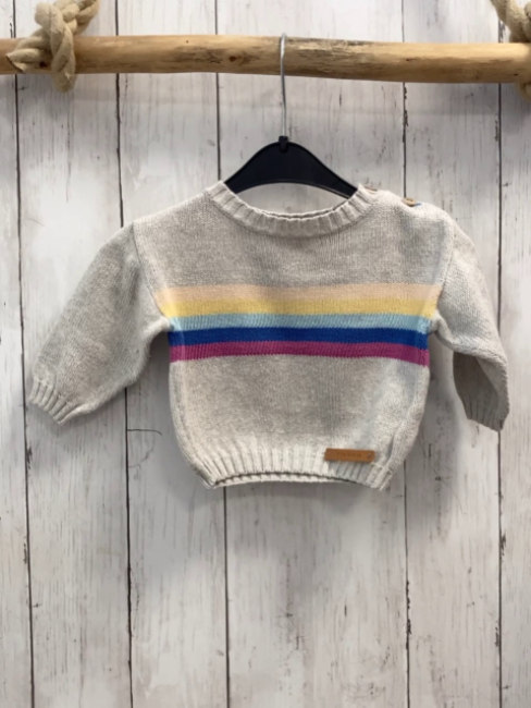 piupiuchick Pullover  Gr. 68  hellgrau Strick bunte Streifen 100 % BW