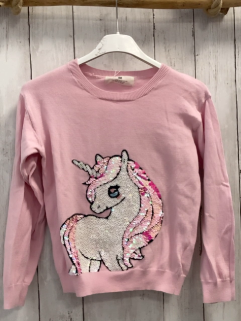 H&M Pullover  Gr. 122/128  rosa Strick Pailetteneinhorn 
