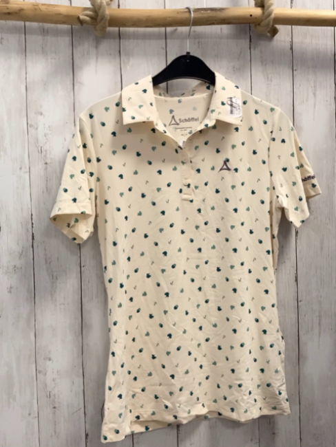 Schöffel  Sportshirt  Gr. 38  creme grün oliv Druck Kragen 