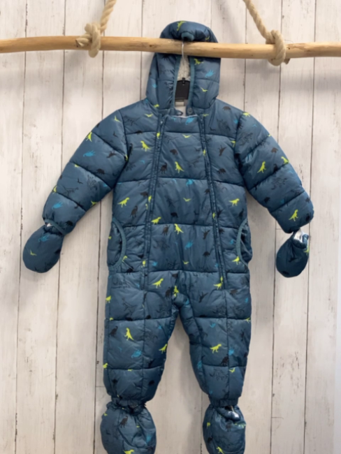 3tlg Manguun  Winteroverall + Handschuhe + Schuhe  Gr. 86  petrol bunte Dinos 