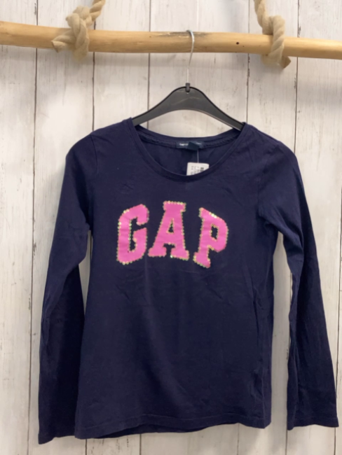 GAP  Langarmshirt  Gr. 128  blau pink Schrift mit Pailetten