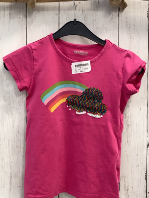 Jako-o T-Shirt  Gr. 116  pink Regenbogen + bunte Pailettenwolke 
