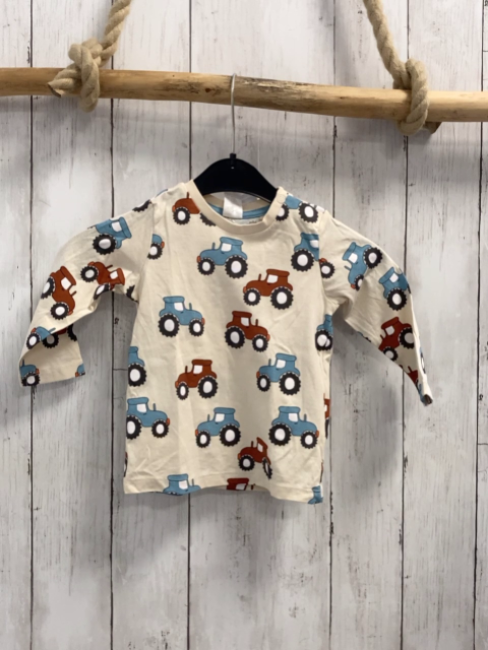 H&M Langarmshirt  Gr. 74  beige bunte Traktoren 