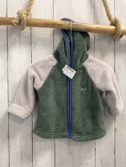 Kite  Teddyjacke  Gr. 80  oliv hellgrau Kapuze blauer Bund 