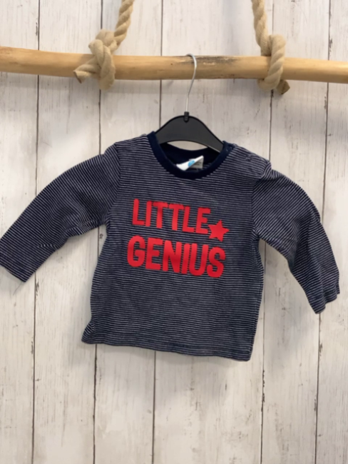 H&M  Langarmshirt  Gr. 74  blau hellgraue Streifen rote Schrift 