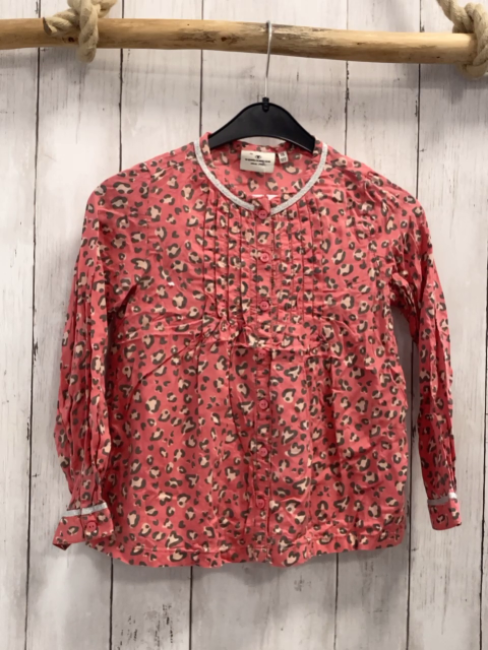 Tom Tailor  Bluse  Gr. 116  himbeere grau lachs Druck silber Glitzerborte 