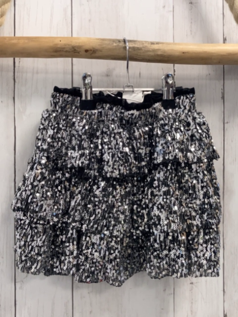 neu Zara  Rock Gr. 122  slber Pailetten schwarzer Bund 