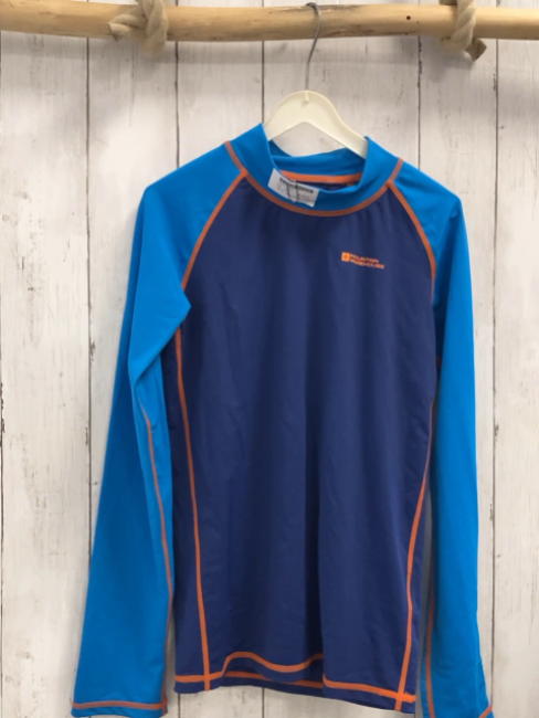 Mountain Warehouse  UV-Schutzshirt  Gr. 152  blau hellblau Schrift orange Nähte 