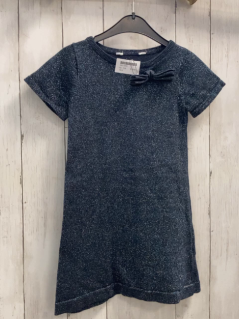   Kleid  Gr. 116  blau mit bunten Glitzerpunkten Strick Schleife 
