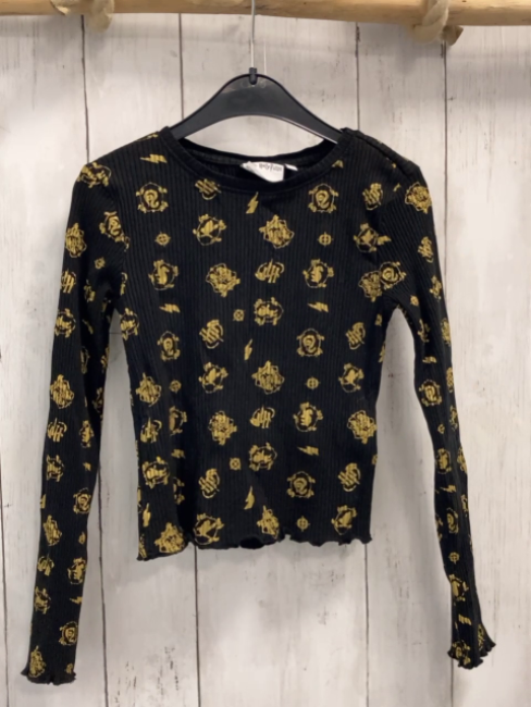   Langarmshirt  Gr. 134  schwarz Rippen goldene Wappen Harry Potter 