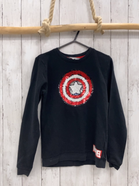 H&M Pullover  Gr. 134/140  schwarz Pailettenbild Captain Armerica 