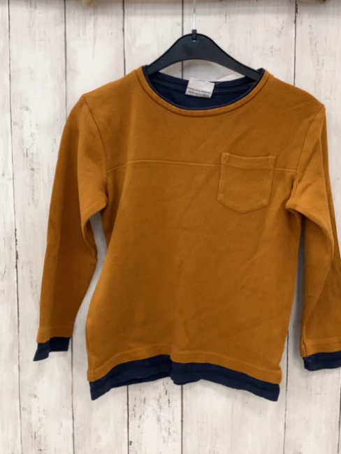 Pullover Gr. 128  ocker blauer Bund