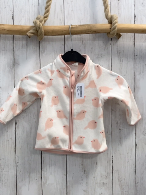H&M Fleecejacke Gr. 68  weiß rosa Vögel