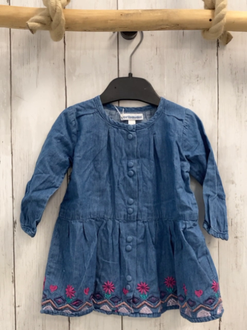 vertbaudet Kleid Gr. 68  blau Jeans gestickte Blumen