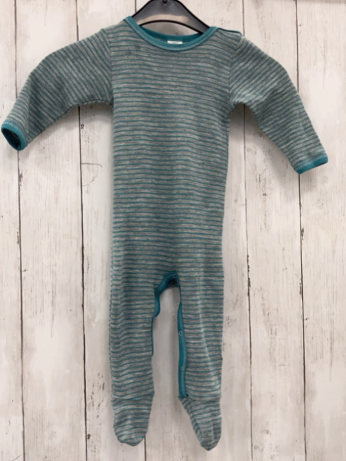 Engel  Schlafanzug  Gr. 68  grau türkis Streifen 70 % Schurwolle 30 % Seide 