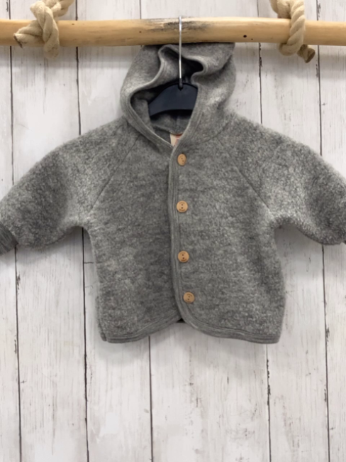 Engel  Wolljacke  Gr. 68  grau Kapuze 100 % Schurwolle 