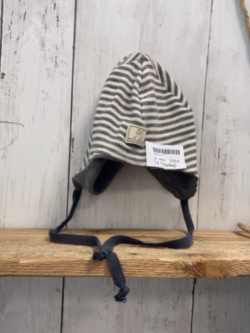 Pick a Pooh  Mütze  Gr. 44cm   grau hellgraue Streifen Strick 70 % Schurwolle 30 % Seide 