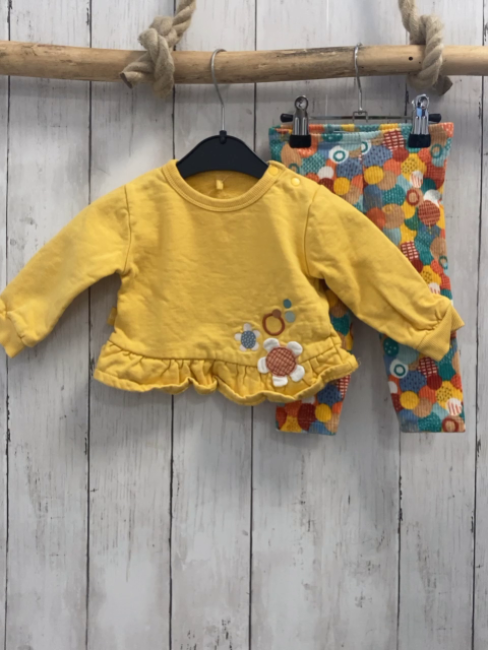 2tlg Boboli  Pullover + Leggings  Gr. 68  gelb Blumen + bunte Kreise Rippen 