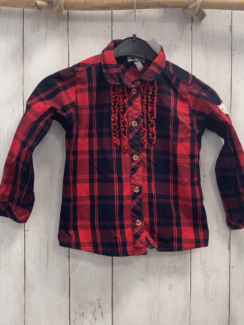 Steiff  Bluse  Gr. 104  rot schwarz kariert Rüschen 