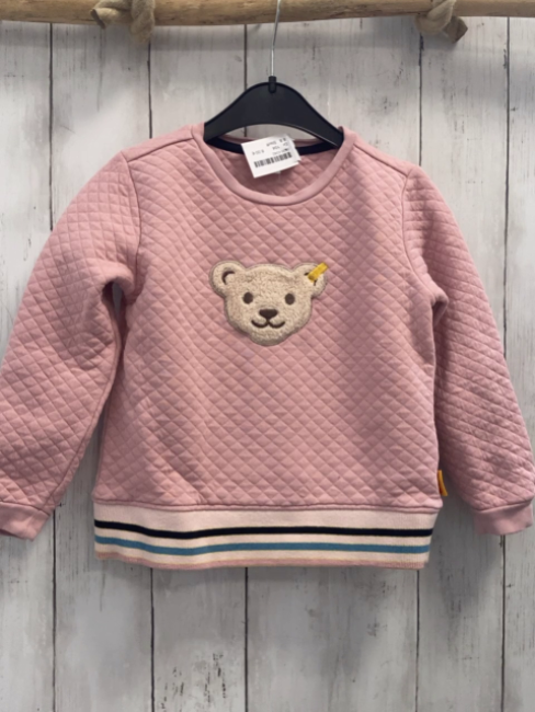 Steiff  Pullover  Gr. 104  rosa Rauten rosa petrol schwarzer Streifenbund Plüschbärenkopf 